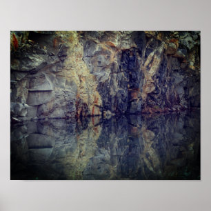 Rock Cliff Wall Reflections In Pond 2 ポスター