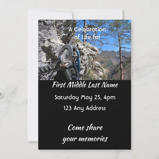 Rock Climber Celebration of Life Service 招待状 (裏面)