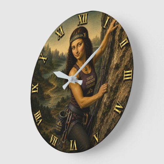 Rock Climber Funny Mona Lisa  ラージ壁時計 (傾斜)