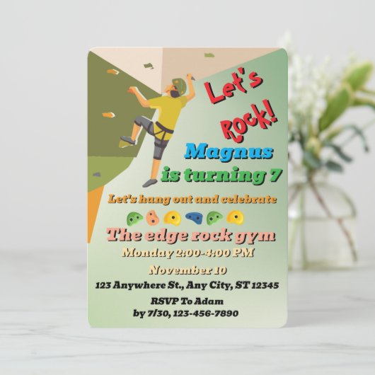 Rock Climbing Birthday Party Invitation Let's Rock 招待状 (スタンド正面)