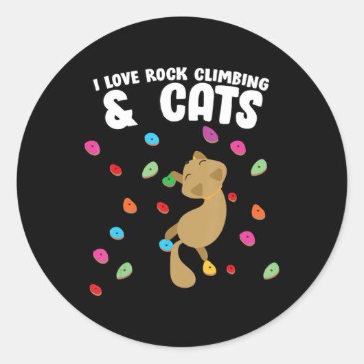 Rock Climbing & Cat Love Cute Birthday  ラウンドシール (正面)