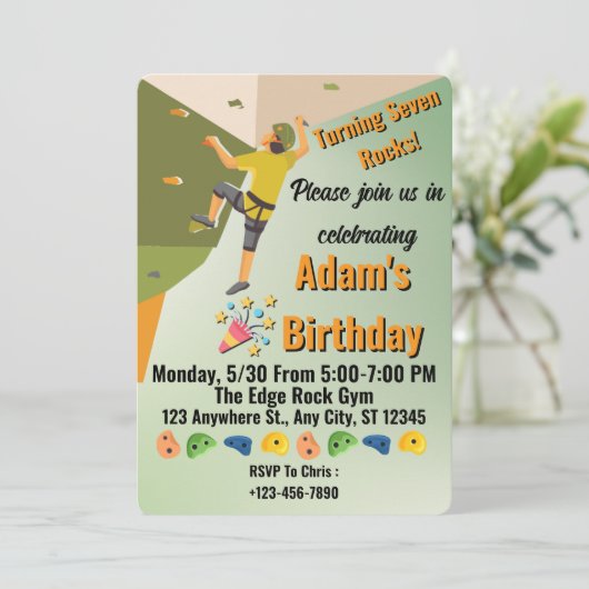 Rock Climbing Gym Adventure Birthday Invitation 招待状 (スタンド正面)