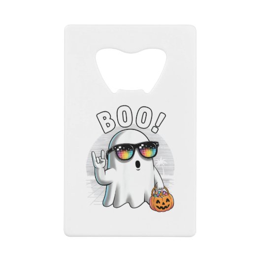 Rock Ghost Retro Halloween Pumpkin Funny Boo クレジットカード栓抜き (正面)