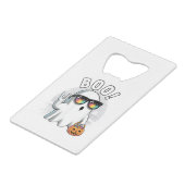 Rock Ghost Retro Halloween Pumpkin Funny Boo クレジットカード栓抜き (正面アングル)