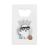 Rock Ghost Retro Halloween Pumpkin Funny Boo クレジットカード栓抜き (裏面)