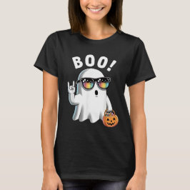 Rock Ghost Retro Halloween Pumpkin Funny Boo Tシャツ