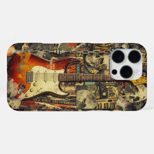 Rock Guitar Collage for Rock Fans and Musicians iPhoneケース (裏面横)