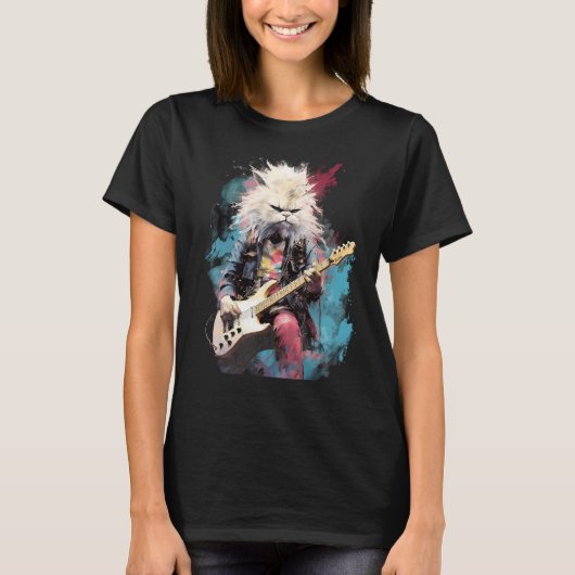 Rock Guitar Persian Cat Guitarist Tシャツ (正面)