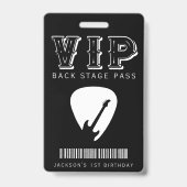 Rock Guitar Pick Kids Birthday Party Black VIP バッジ (Front)