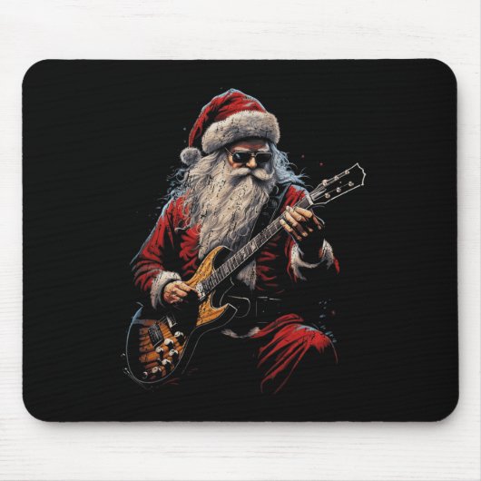 Rock Guitar Santa Claus Playing Guitar - Funny Chr マウスパッド (正面)