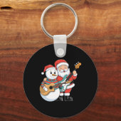 Rock Guitar Snowman And Santa Claus Playing Guitar キーホルダー (正面)
