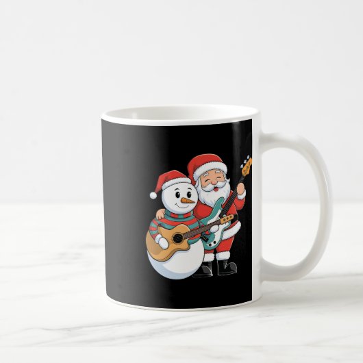 Rock Guitar Snowman And Santa Claus Playing Guitar コーヒーマグカップ (右)