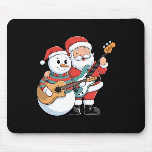 Rock Guitar Snowman And Santa Claus Playing Guitar マウスパッド (正面)