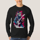 Rock Guitar Snowshoe Cat Guitarist Tシャツ (正面)