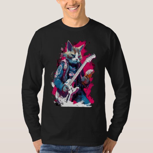Rock Guitar Snowshoe Cat Guitarist Tシャツ (正面)
