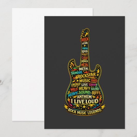 Rock Guitar Typography Art 招待状 (正面/裏面)