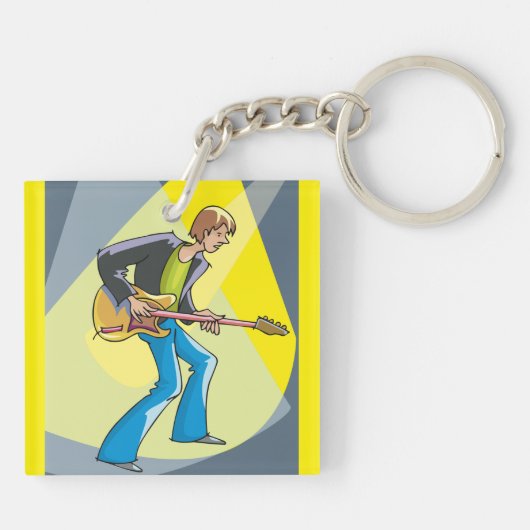 Rock Guitarist 70s Style Musician キーホルダー (裏面)