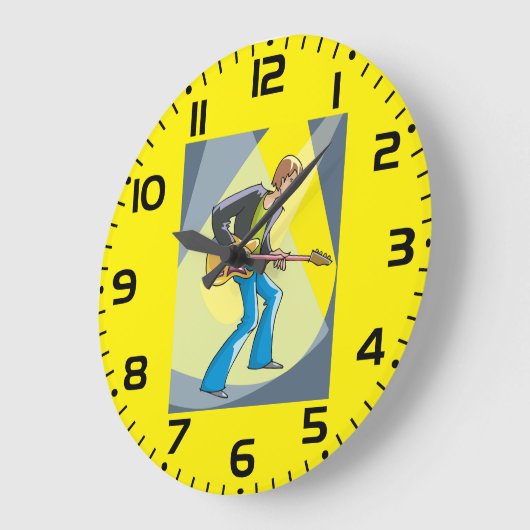 Rock Guitarist 70s Style Musician ラージ壁時計 (傾斜)