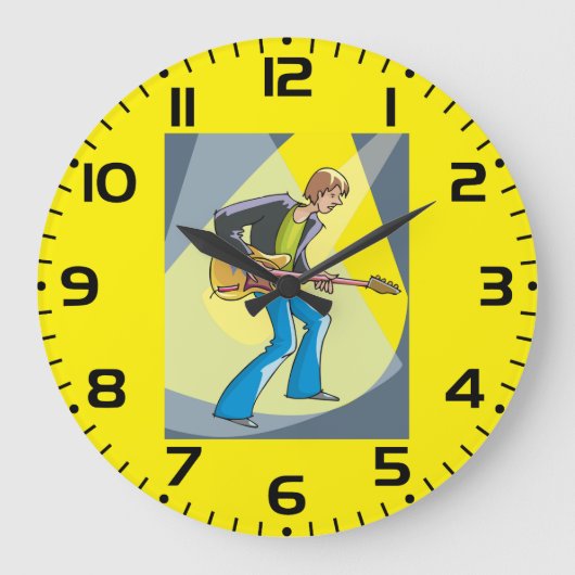 Rock Guitarist 70s Style Musician ラージ壁時計 (正面)