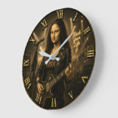 Rock Guitarist Funny Mona Lisa Music Player Gift ラージ壁時計 (傾斜)