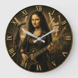 Rock Guitarist Funny Mona Lisa Music Player Gift ラージ壁時計