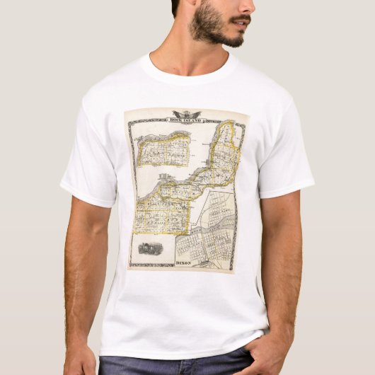 Rock Island郡およびディクソンの地図 Tシャツ (正面)