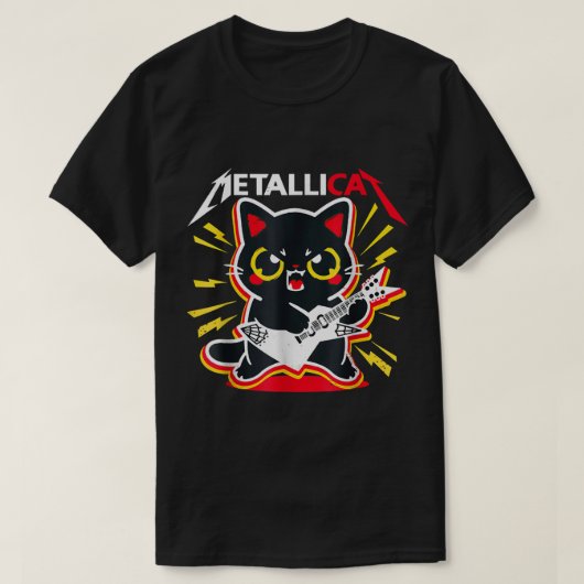 Rock Kitty Guitar Player Cute Metal Cat Design Tシャツ (デザイン正面)