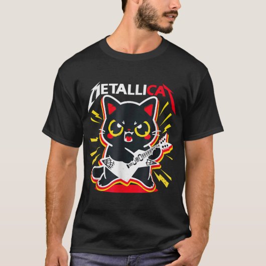 Rock Kitty Guitar Player Cute Metal Cat Design Tシャツ (正面)