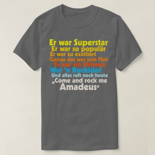 Rock Me Amadeus Falcoの歌詞 Tシャツ (デザイン正面)