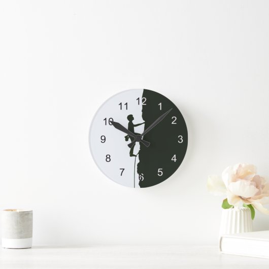 Rock, Mountain Climbing Climber Silhouette ラウンド壁時計 (ホーム)