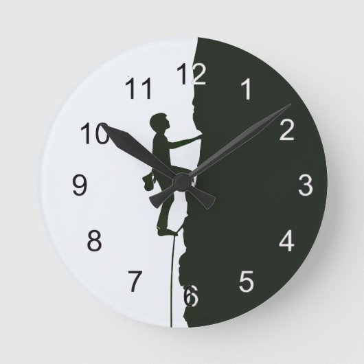 Rock, Mountain Climbing Climber Silhouette ラウンド壁時計 (正面)