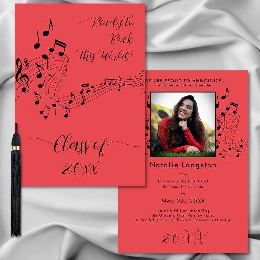 Rock Music Black Red Photo Graduate発表 招待状