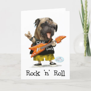 Rock Nロールパグのグリーティングカード カード