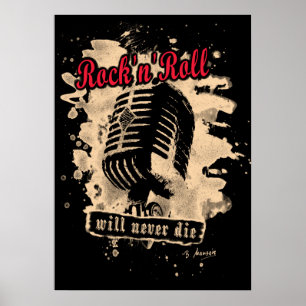 Rock-n – マイク転が – 赤 ポスター