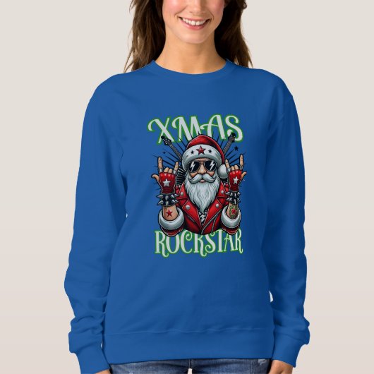 Rock n Roll Christmas Sweatshirt - Rocker Santa スウェットシャツ (正面)