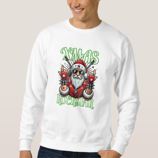 Rock n Roll Christmas Sweatshirt - Rocker Santa スウェットシャツ (正面)
