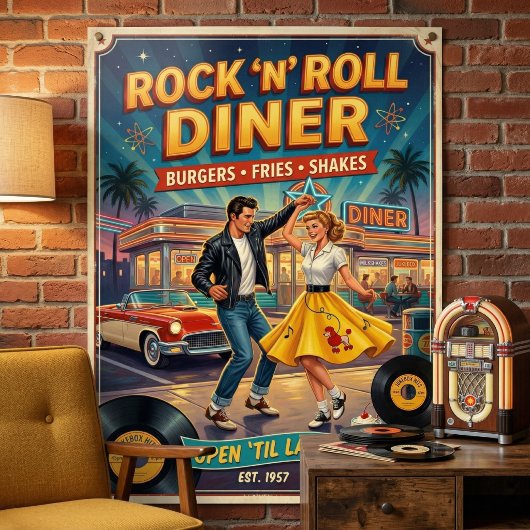 Rock 'n' Roll Diner 1950s Vintage ポスター