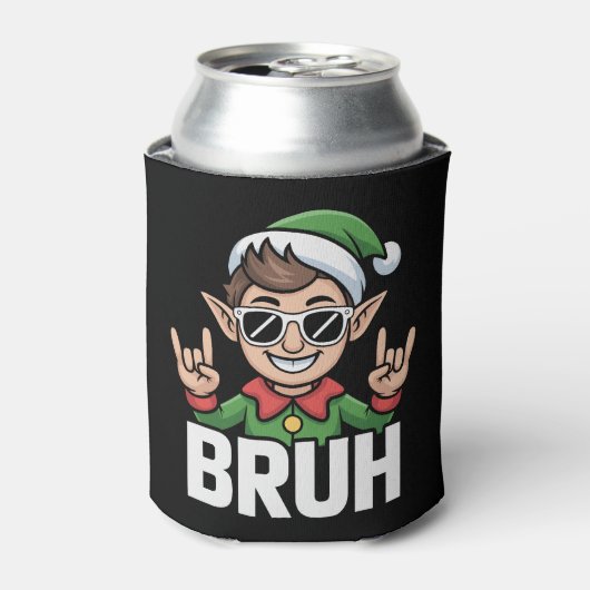 Rock n Roll Elf Bruh Funny Saying Meme Christmas  缶クーラー (缶正面)