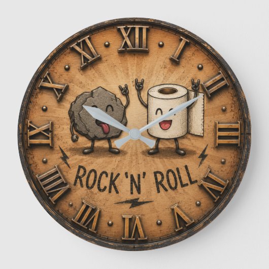 Rock 'N' Roll Funny Rock Paper Scissors Bathroom ラージ壁時計 (正面)