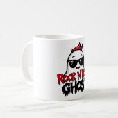 Rock N Roll Ghost Mug, Fun Halloween Graphic T コーヒーマグカップ (正面左)