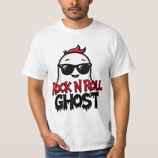 Rock N Roll Ghost T-Shirt, Fun Halloween Graphic T Tシャツ (正面)