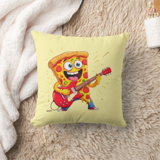 **Rock ’n’ Roll Pizza – Funny Guitar-Playing Slice クッション (ブランケット)