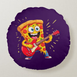 **Rock ’n’ Roll Pizza – Funny Guitar-Playing Slice ラウンドクッション