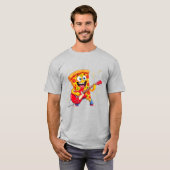 **Rock ’n’ Roll Pizza – Funny Guitar-Playing Slice Tシャツ (正面フル)