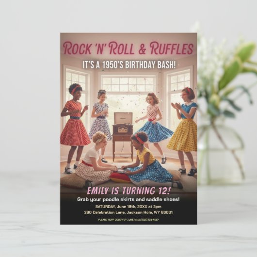 Rock 'n' Roll Ruffles 1950s Birthday Party 招待状 (スタンド正面)