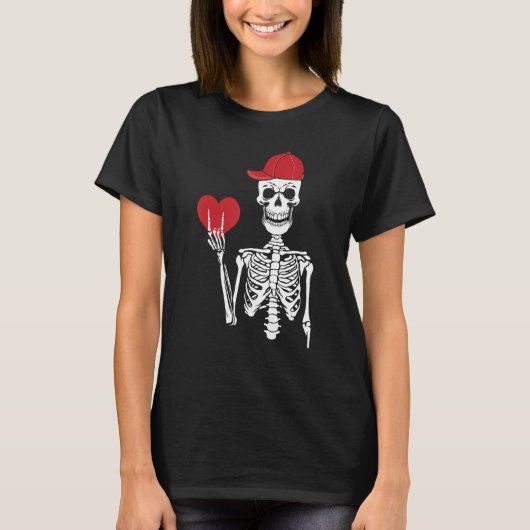Rock N Roll Skeleton Hands Heart Valentines Day Sk Tシャツ (正面)
