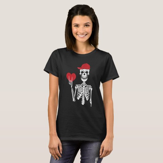 Rock N Roll Skeleton Hands Heart Valentines Day Sk Tシャツ (正面フル)