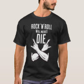 Rock N Roll Will Never Die Rocker Heavy Metal Head Tシャツ (正面)