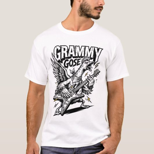 Rock On Honk! Grammy Goose Heavy Metal Guitar Play Tシャツ (正面)