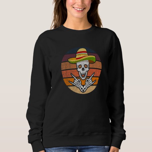 Rock On Mexican Skeleton Sombrero Dia De Los Muert スウェットシャツ (正面)